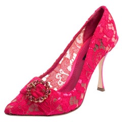 Dolce & Gabbana Pink Lace Crystal Embellished Pointed Toe Pumps Size 37