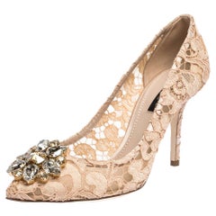 Dolce & Gabbana Pink Lace Jeweled Embellishment Pointed Toe Pumps Size 38.5