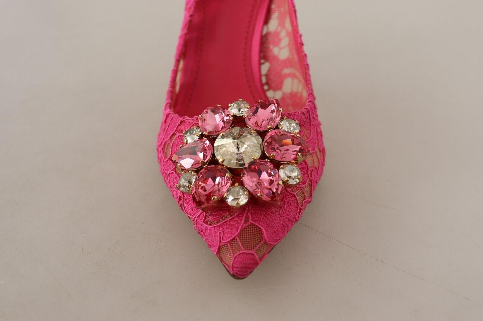 Dolce & Gabbana Pink Lace Leather Bellucci Shoes Heels Pumps Floral DG Crystals 3