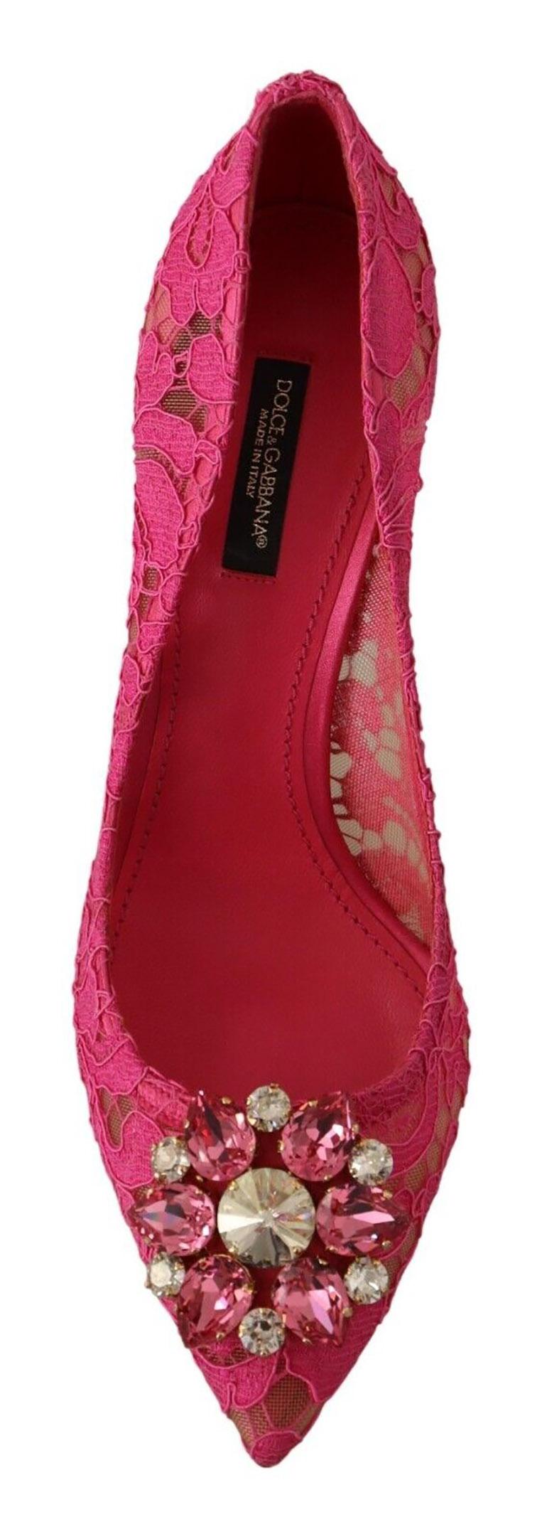 Dolce & Gabbana Pink Lace Leather Bellucci Shoes Heels Pumps Floral DG Crystals 4