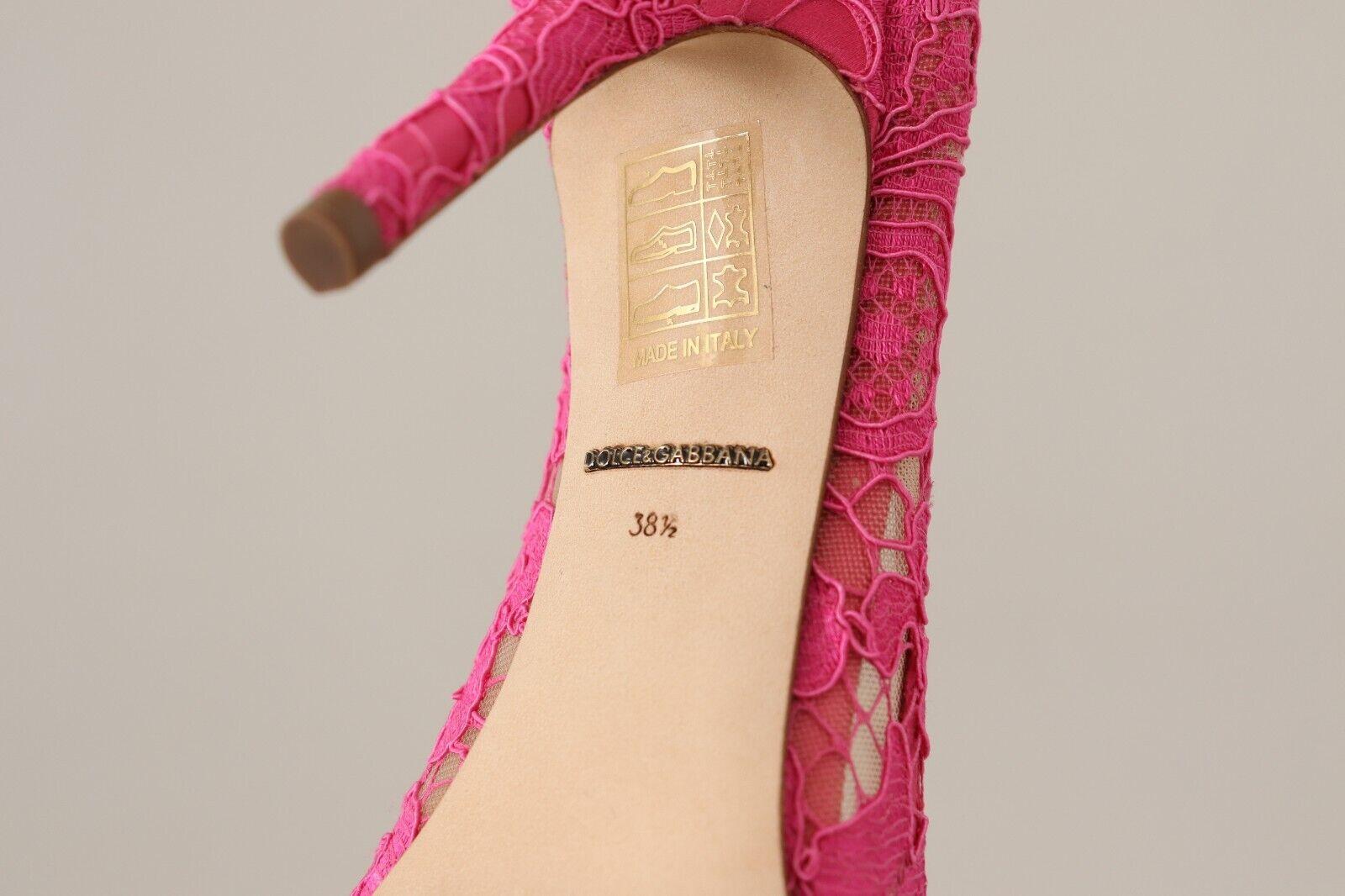 Dolce & Gabbana Pink Lace Leather Bellucci Shoes Heels Pumps Floral DG Crystals 1
