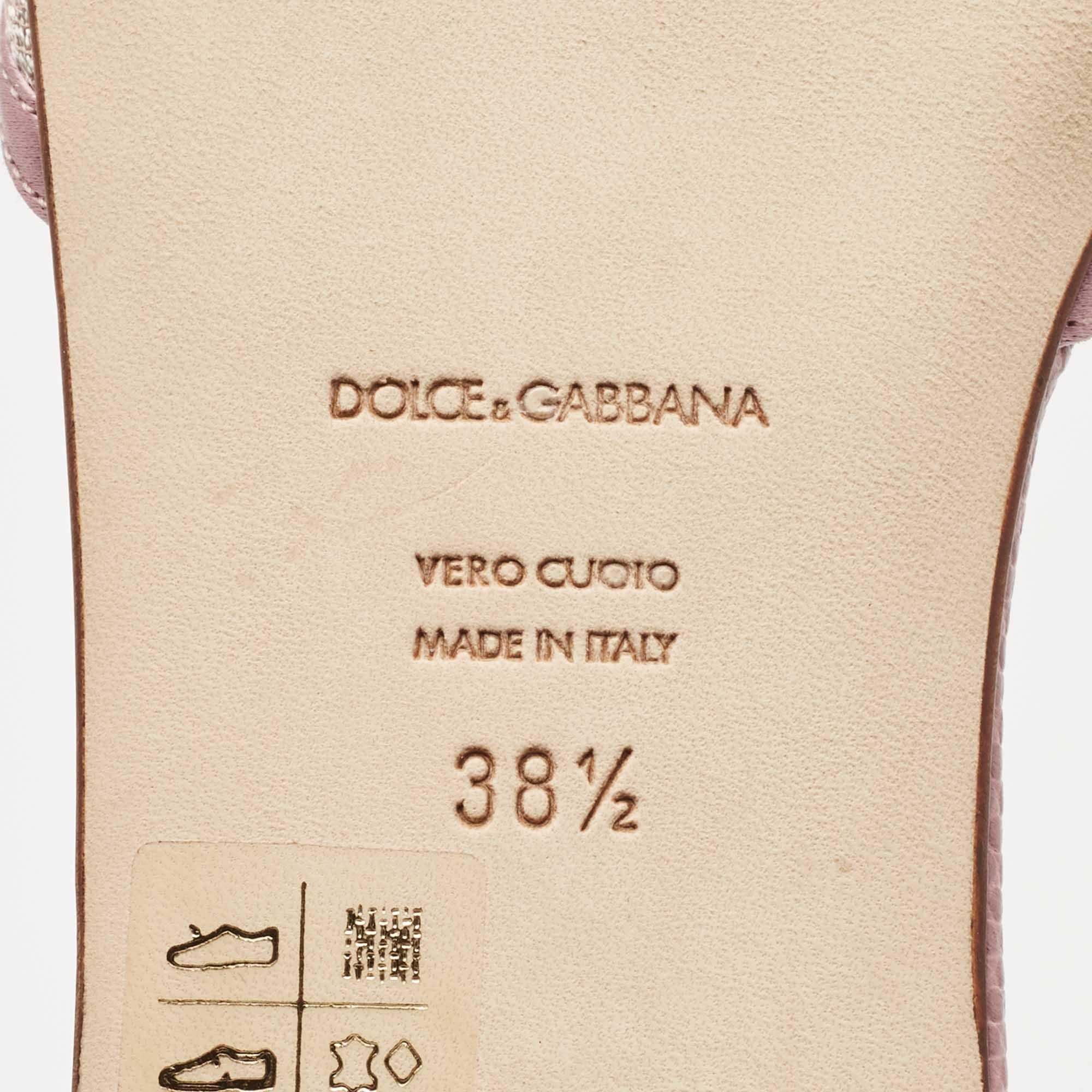 Dolce & Gabbana Pink Lace Sofia Crystal Embellished Slide Flat Sandals Size 38.5 3