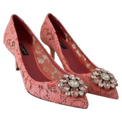 Dolce & Gabbana Pink Lace Taormina Floral Shoes Heels Pumps With Jewels Crystals