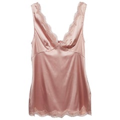 Dolce & Gabbana Pink Lace Trim Stretch Satin Camisole Top M