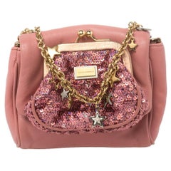 Dolce & Gabbana Pink Leather And Sequin Crossbody Bag