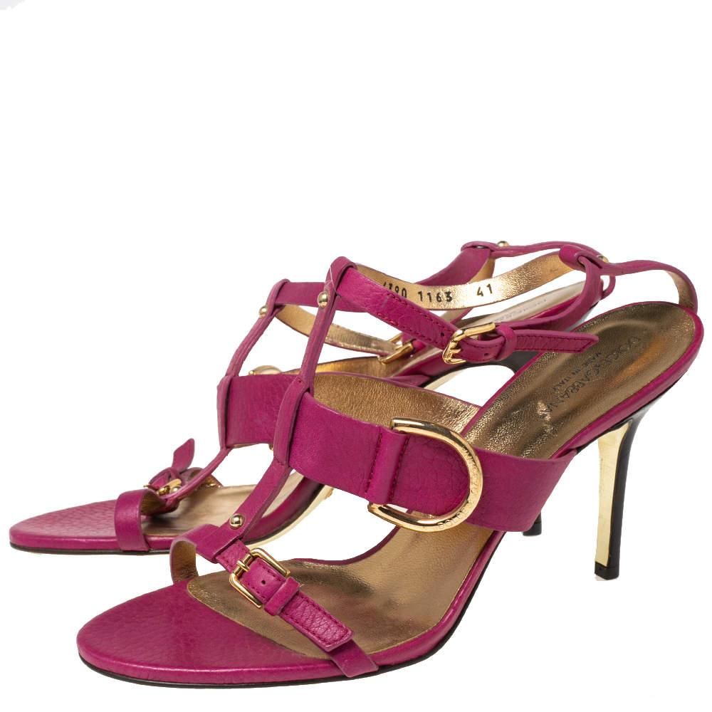 Dolce & Gabbana - Sandales en cuir rose avec boucles et bride en T, taille 41 Pour femmes en vente