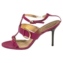 Dolce & Gabbana Pink Leather Buckle Details T-Strap Sandals Size 41