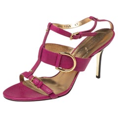 Dolce & Gabbana Sandalen mit T-Riemen aus rosa Leder mit Schnalledetails Größe 41