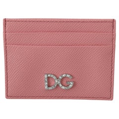 Dolce & Gabbana Pink Leather Cardholder Wallet Purse With Clear Crystals DG Logo