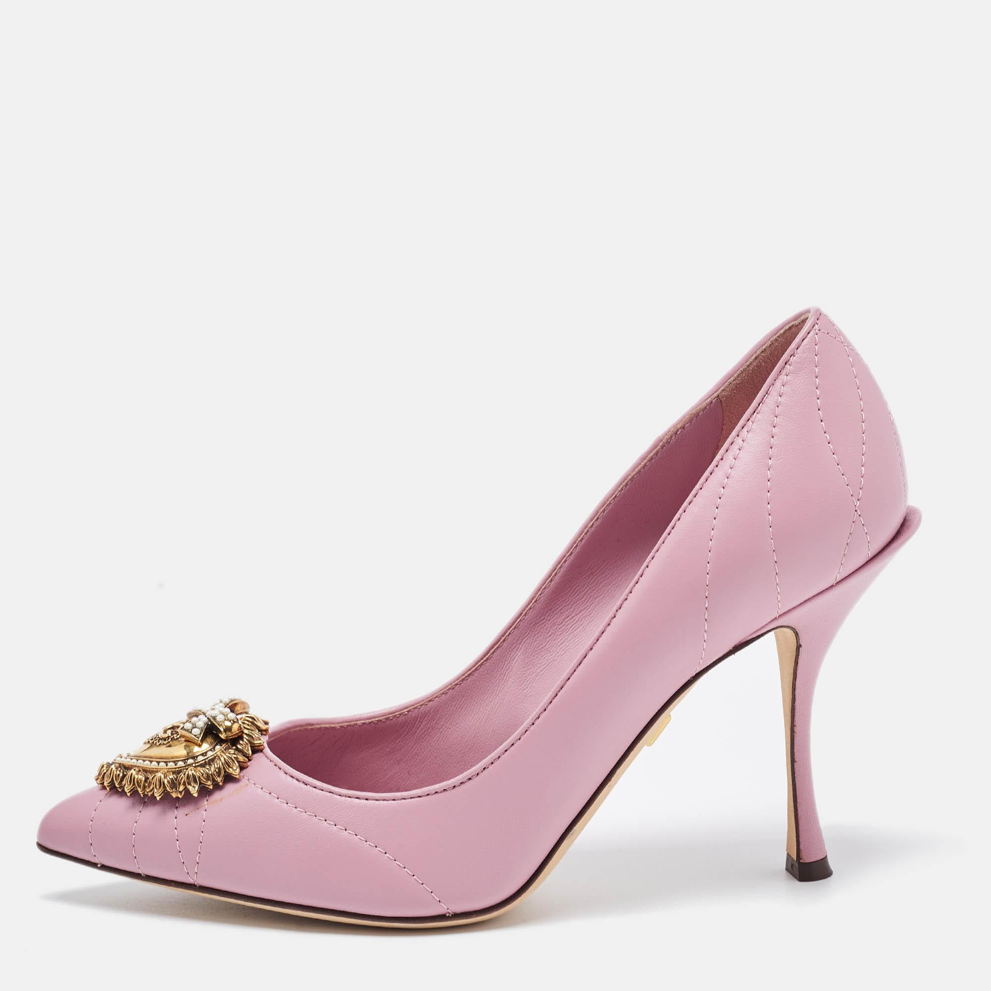 Dolce & Gabbana Pink Leather Devotion Pumps Size 37 3