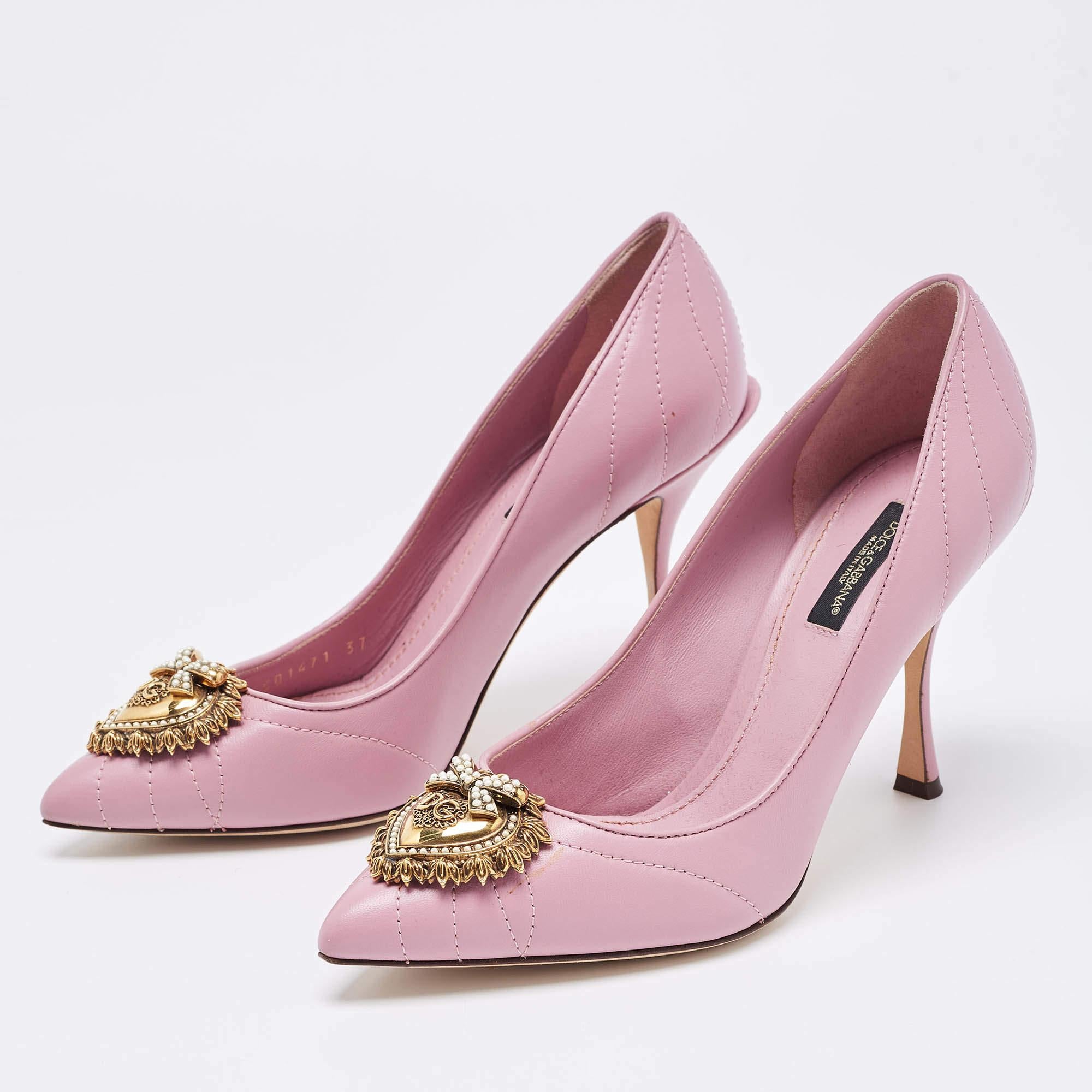 Dolce & Gabbana Pink Leather Devotion Pumps Size 37 4