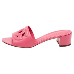 Dolce & Gabbana Pink Leather DG Logo Cutout Slide Sandals Size 40
