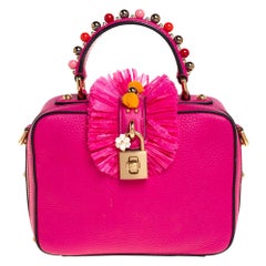 Dolce & Gabbana Pink Leather Dolce Box Ruffle Details Top Handle Bag