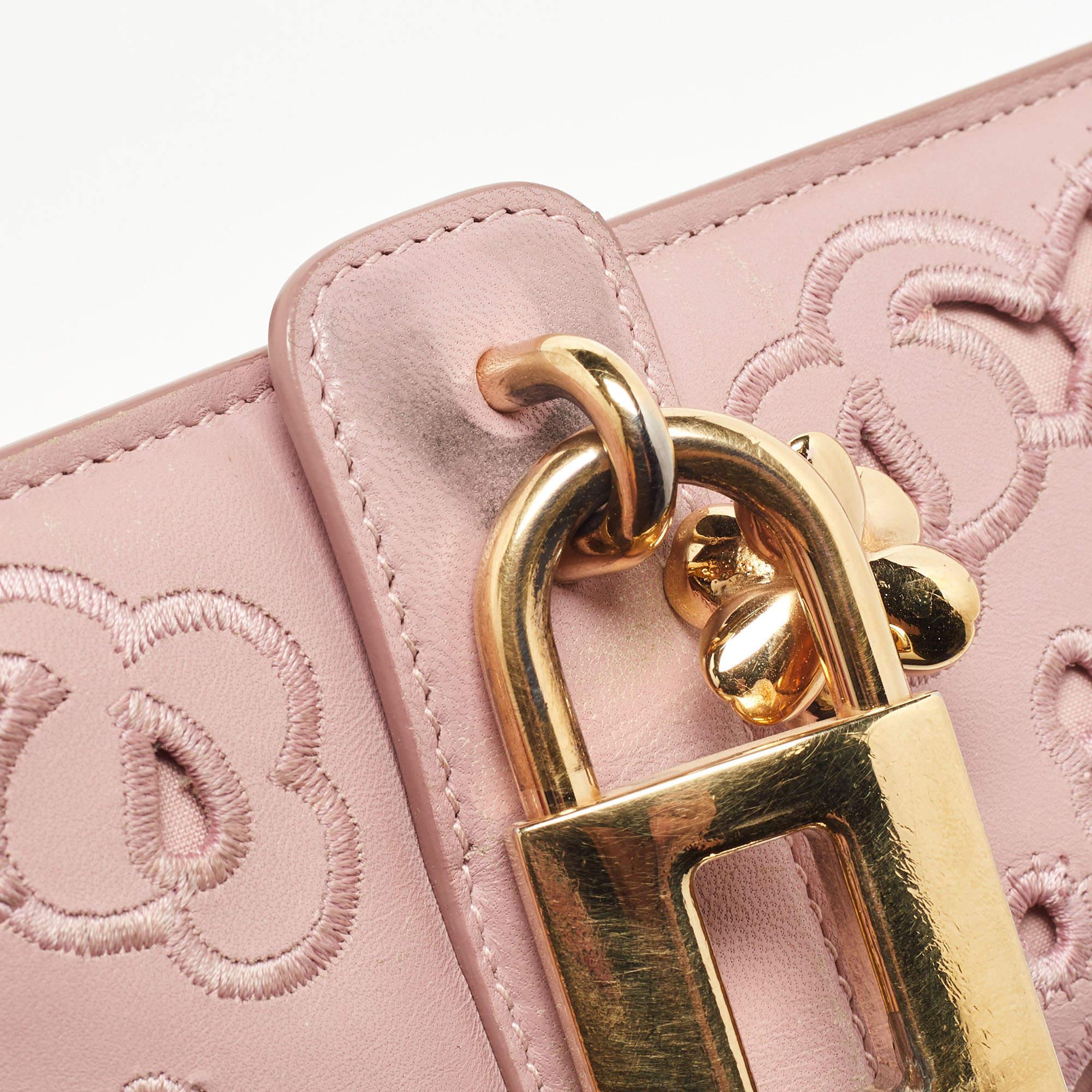 Dolce & Gabbana Pink Leather Embroidered Dolce Shoulder Bag For Sale 6