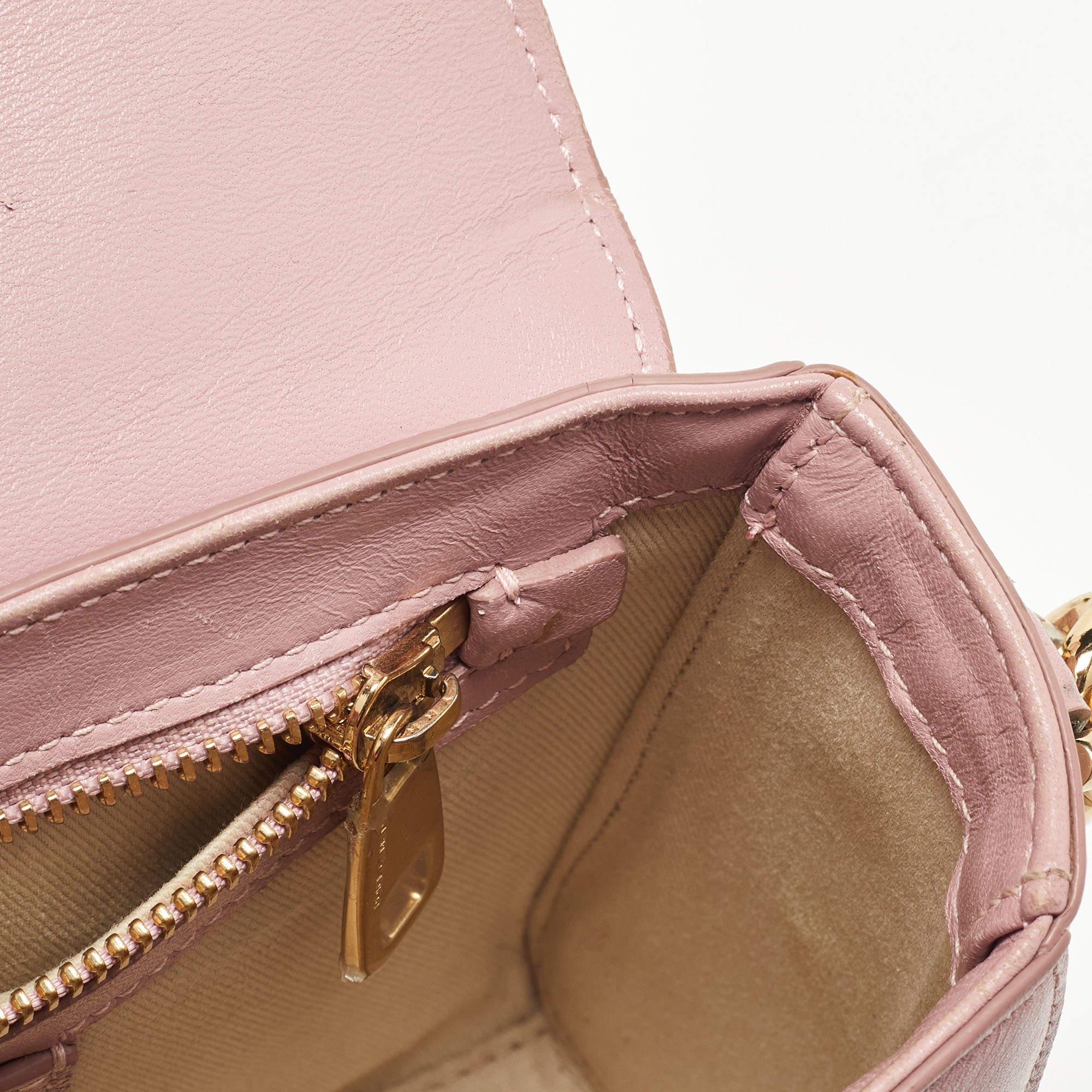 Dolce & Gabbana Pink Leather Embroidered Dolce Shoulder Bag For Sale 10