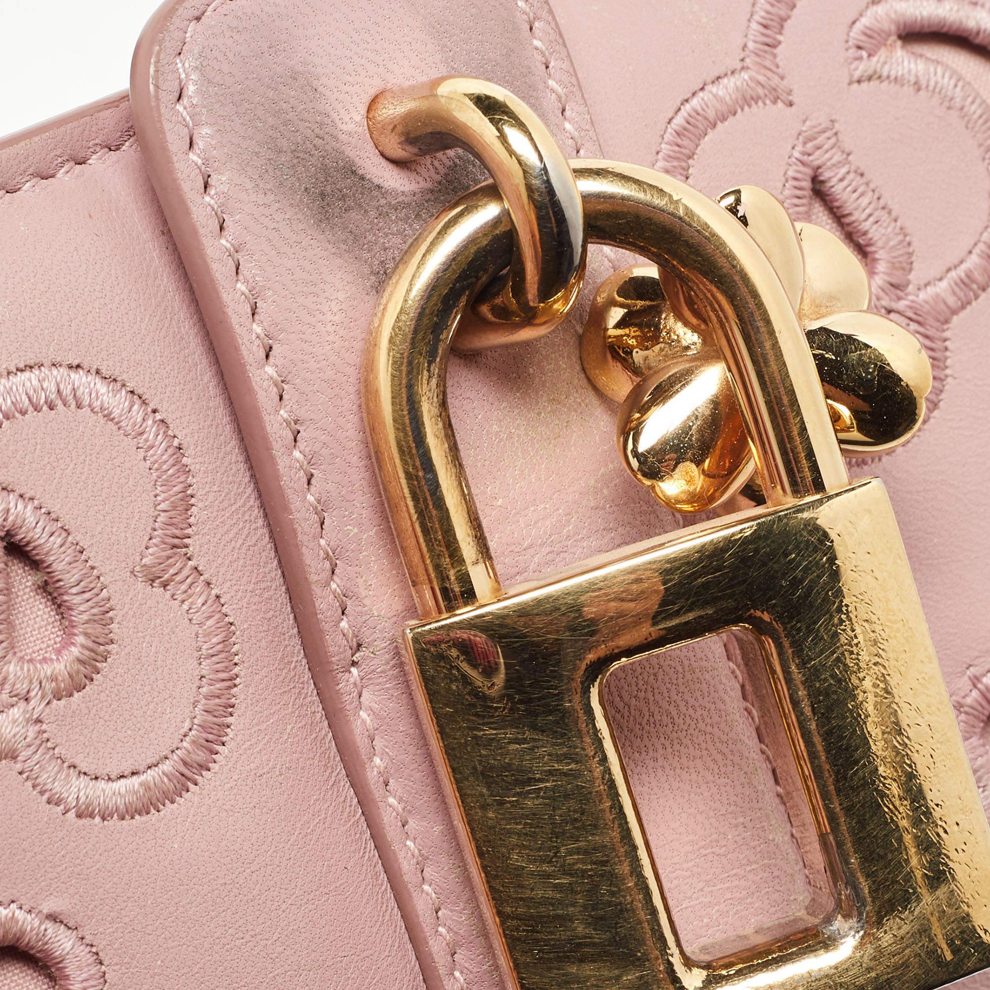 Dolce & Gabbana Pink Leather Embroidered Dolce Shoulder Bag For Sale 11