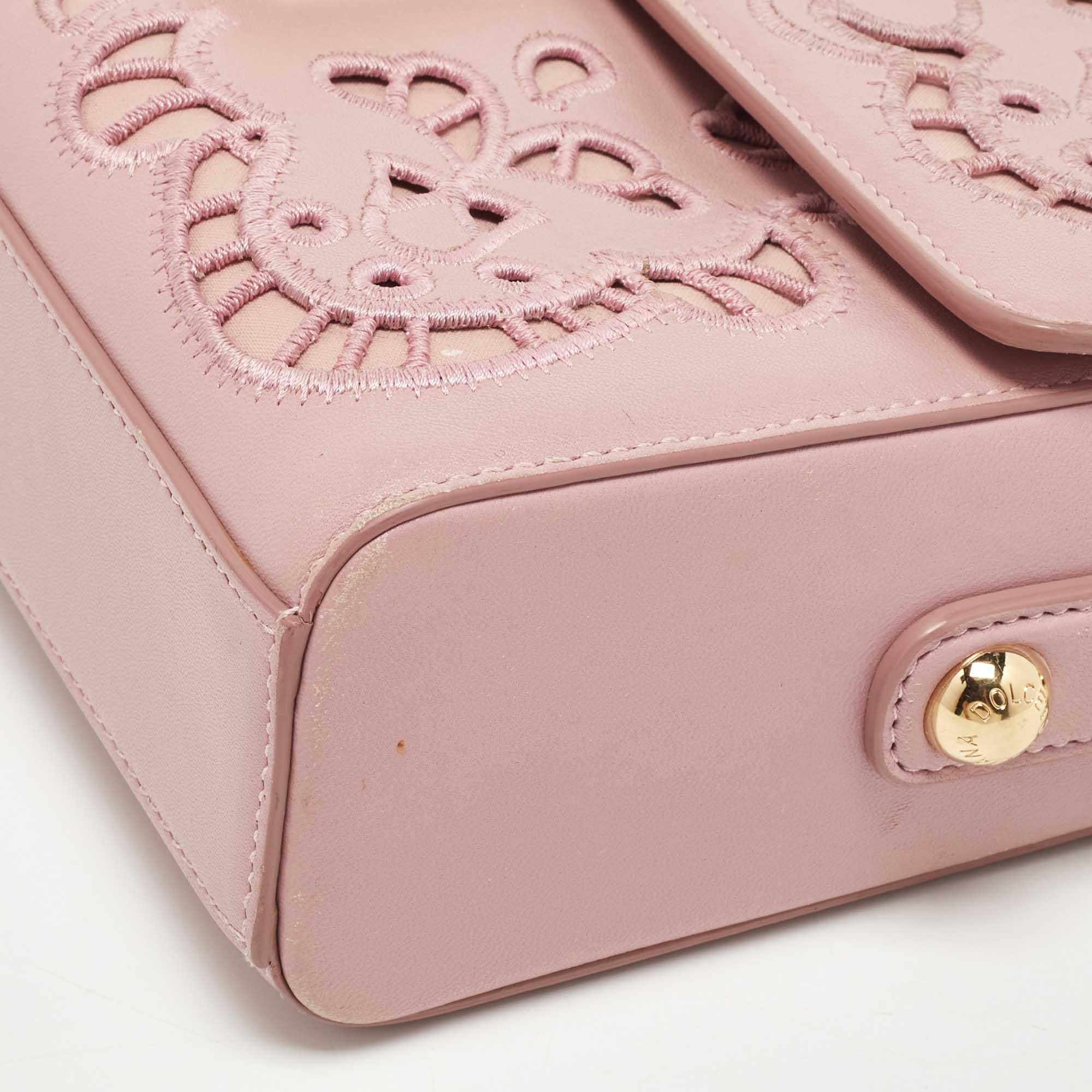 Dolce & Gabbana Pink Leather Embroidered Dolce Shoulder Bag For Sale 12