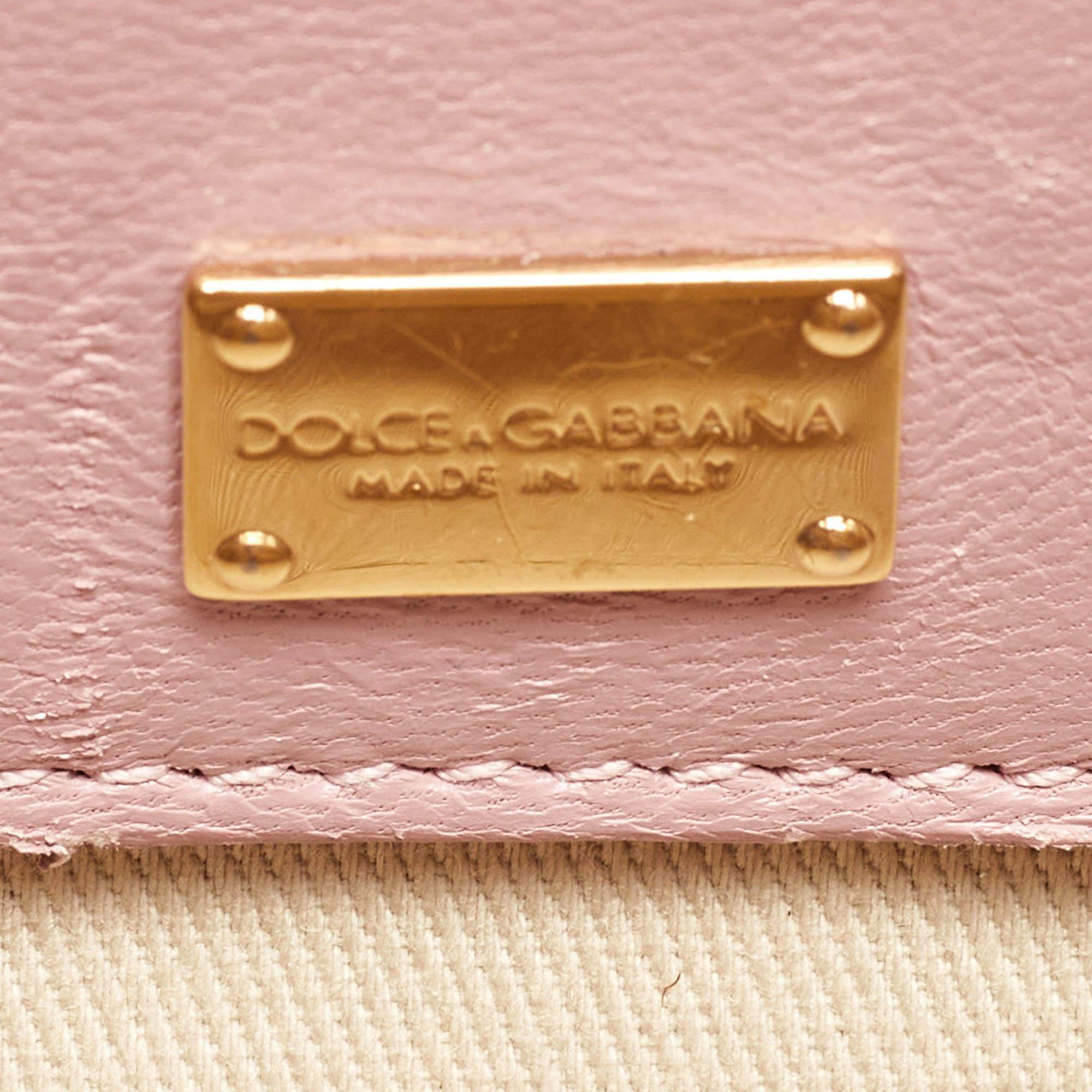 Dolce & Gabbana Pink Leather Embroidered Dolce Shoulder Bag For Sale 13