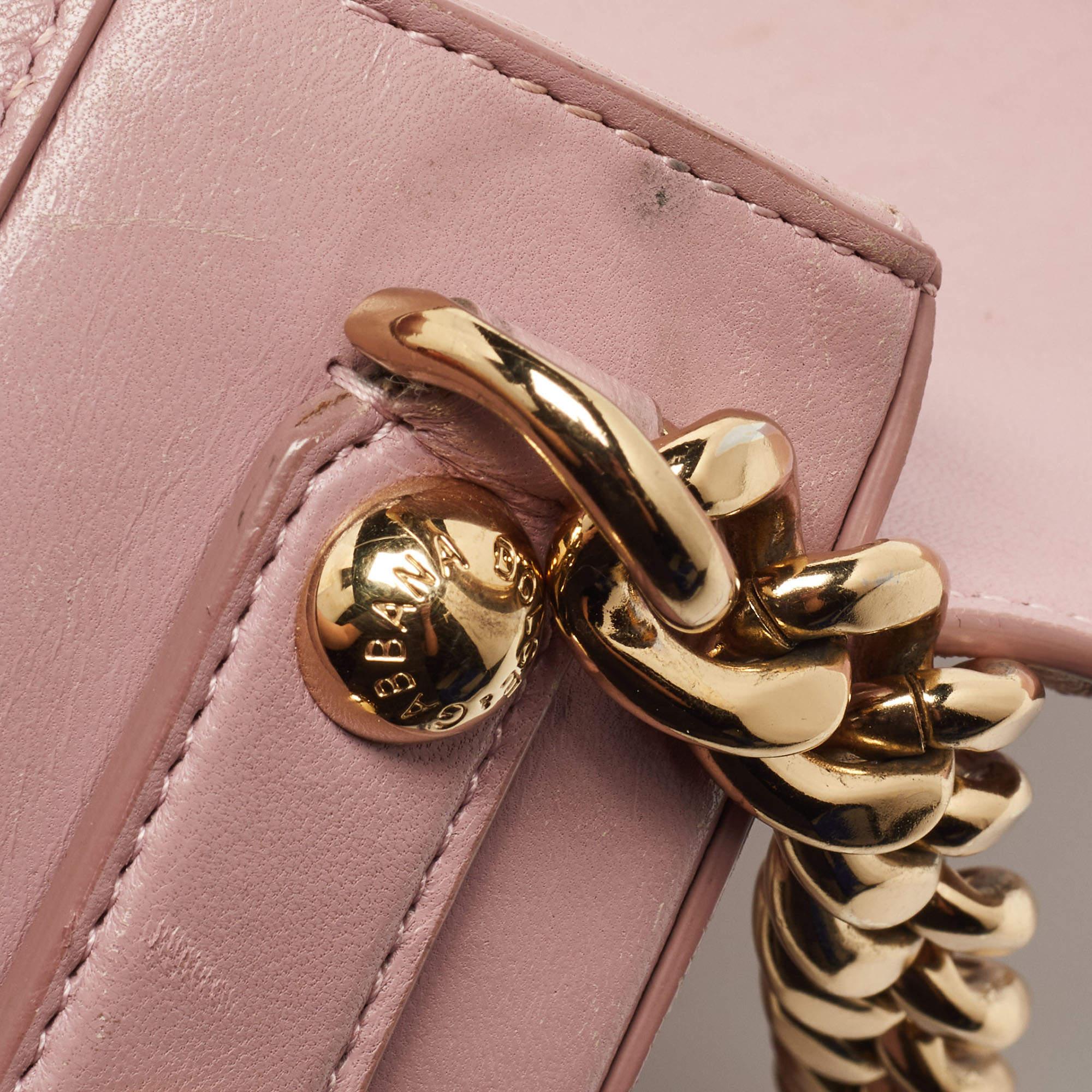 Dolce & Gabbana Pink Leather Embroidered Dolce Shoulder Bag For Sale 14