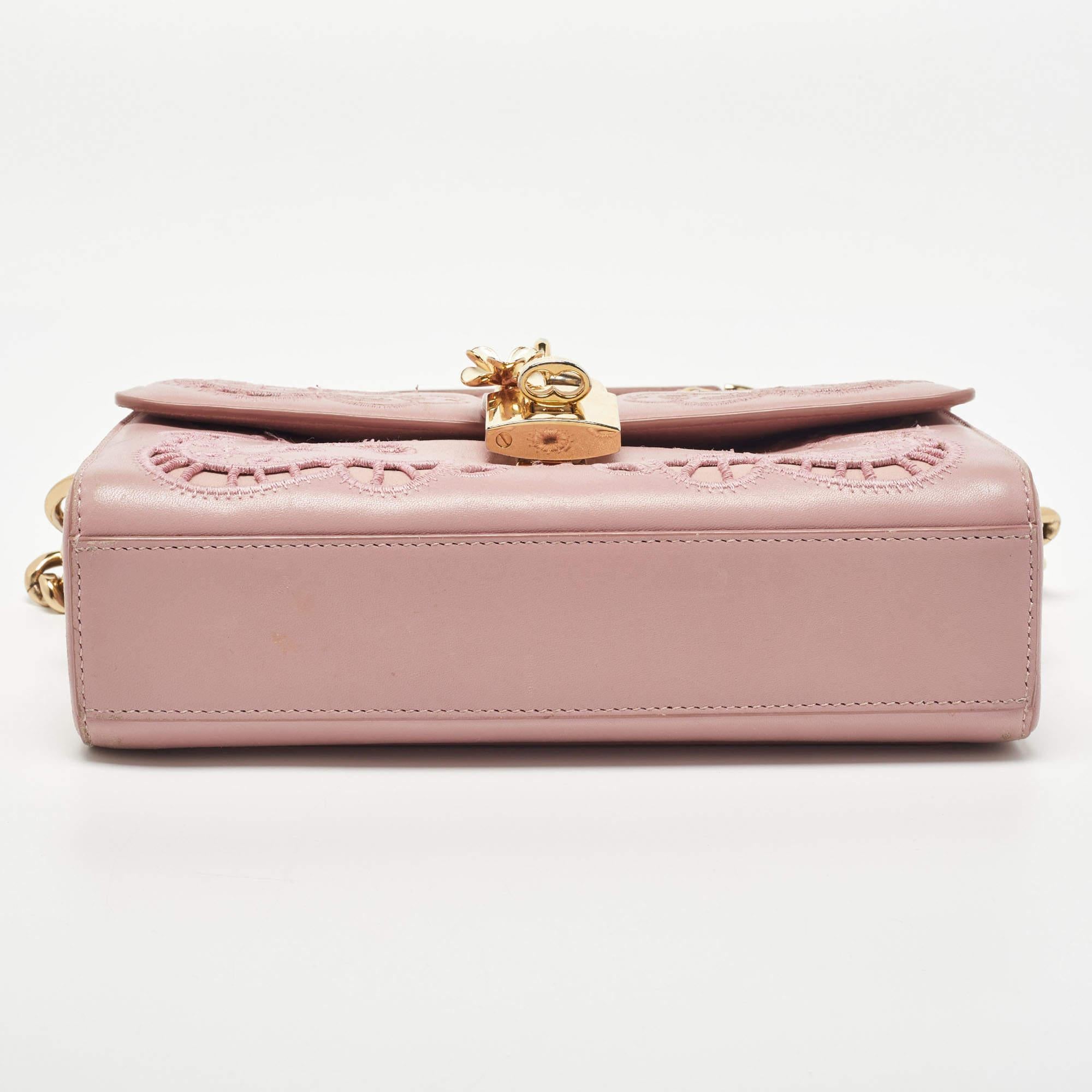 Dolce & Gabbana Pink Leather Embroidered Dolce Shoulder Bag For Sale 1