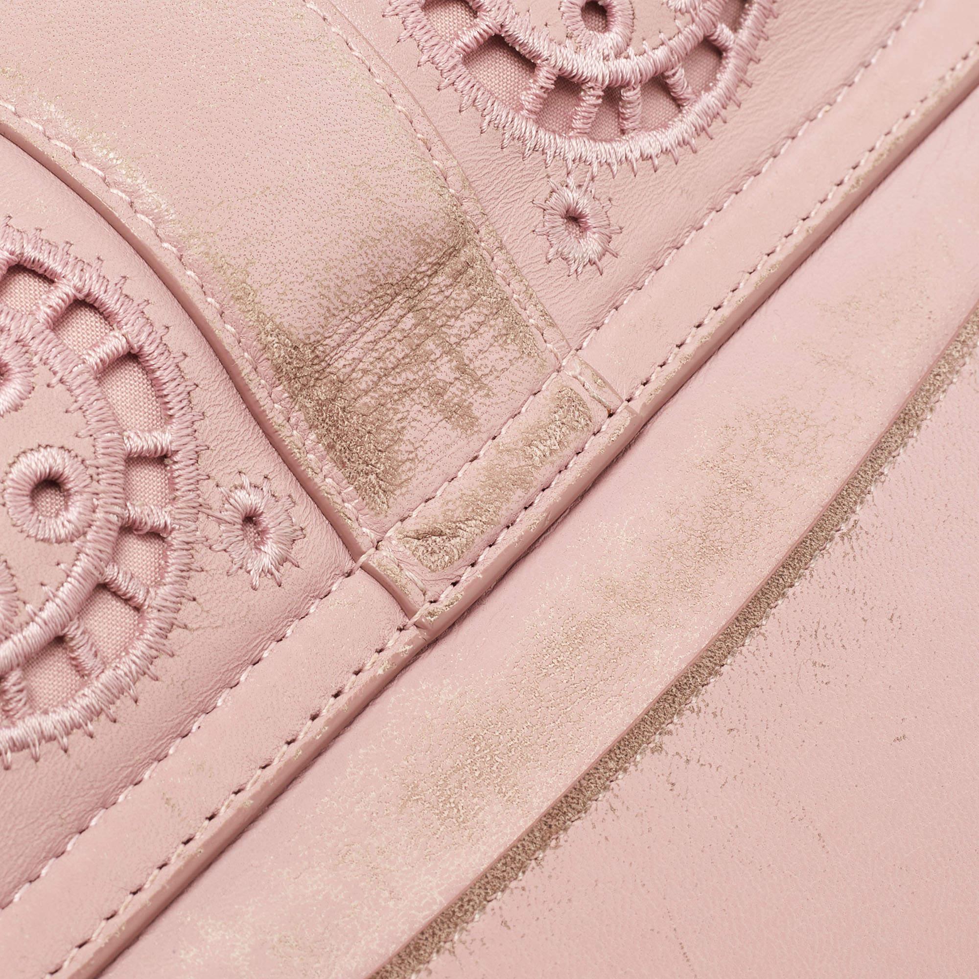 Dolce & Gabbana Pink Leather Embroidered Dolce Shoulder Bag For Sale 3