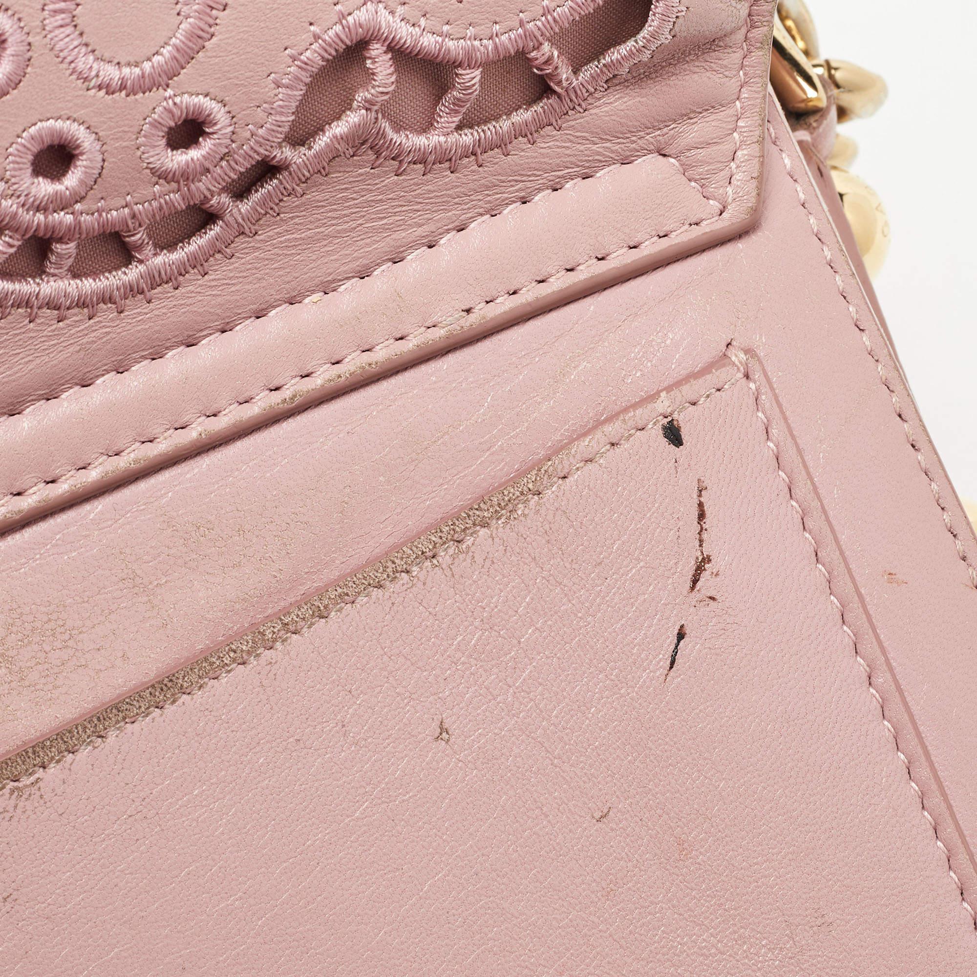Dolce & Gabbana Pink Leather Embroidered Dolce Shoulder Bag For Sale 5