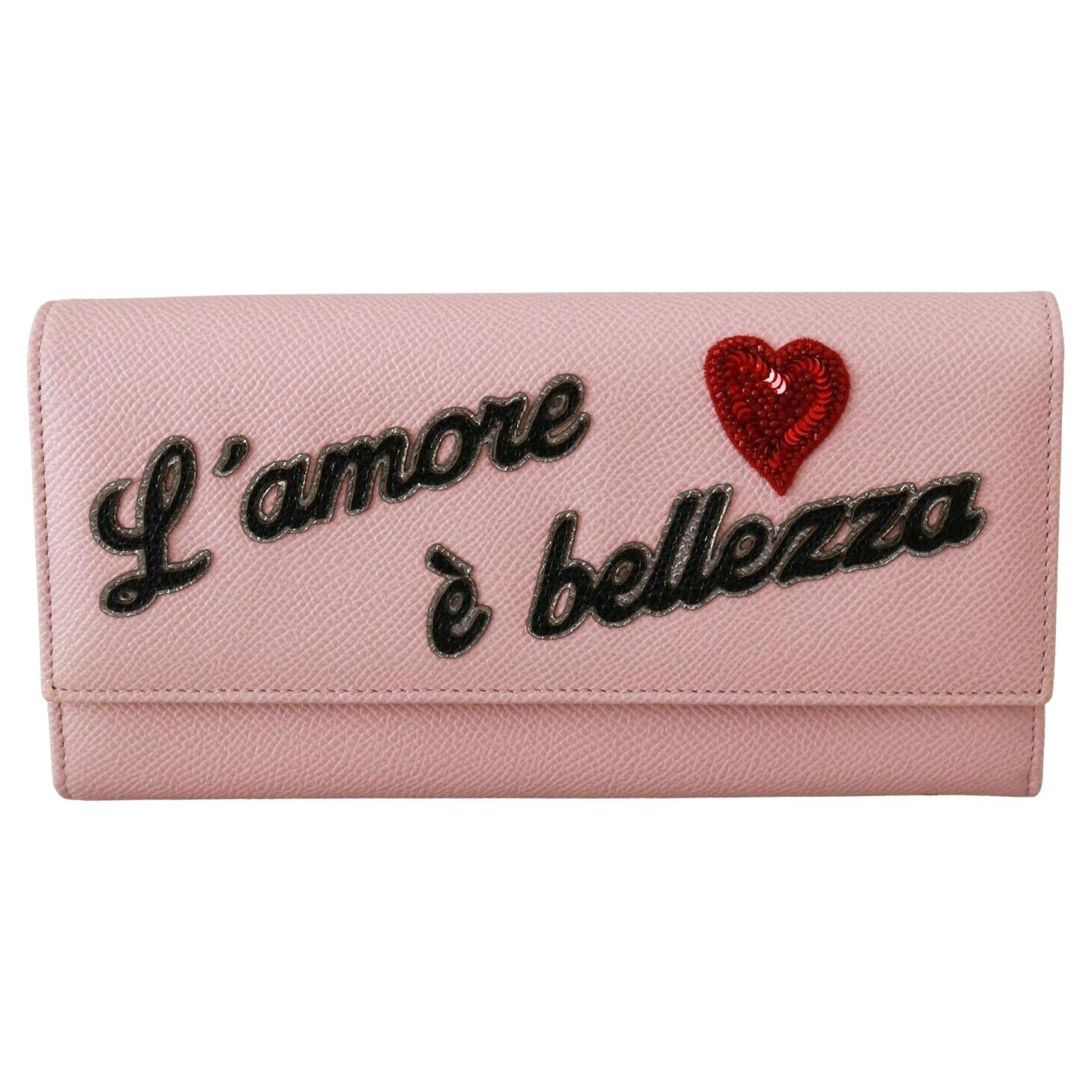 Dolce & Gabbana Pink Leather Lamore Bellezza Wallet Purse Cardholder Clutch For Sale