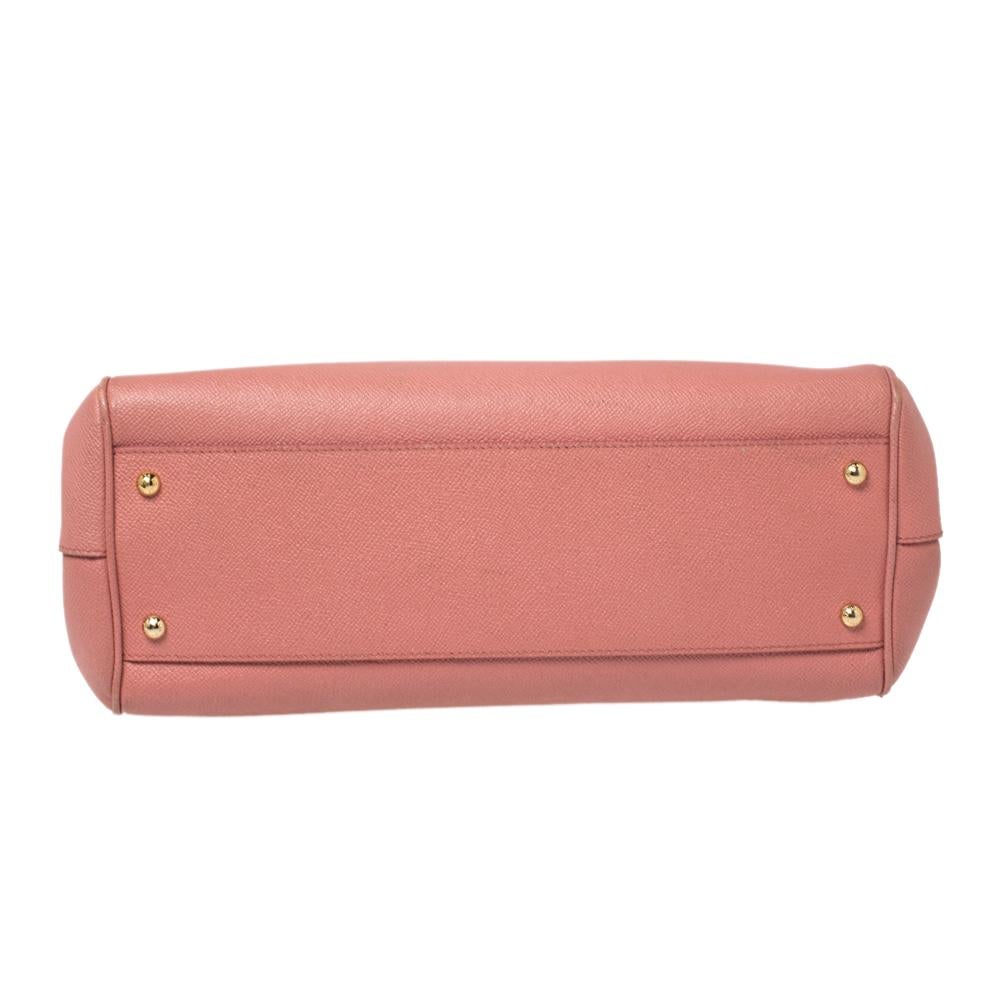 Dolce and Gabbana Pink Leather Large Miss Sicily Top Handle Bag at ...