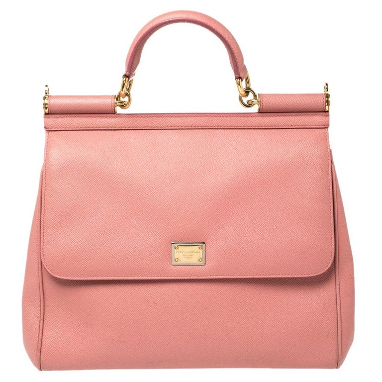 Dolce and Gabbana Pink Leather Large Miss Sicily Top Handle Bag at