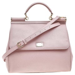 Dolce & Gabbana Pink Leather Large Miss Sicily Top Handle Bag