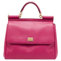 Dolce & Gabbana Pink Leather Large Miss Sicily Top Handle Bag