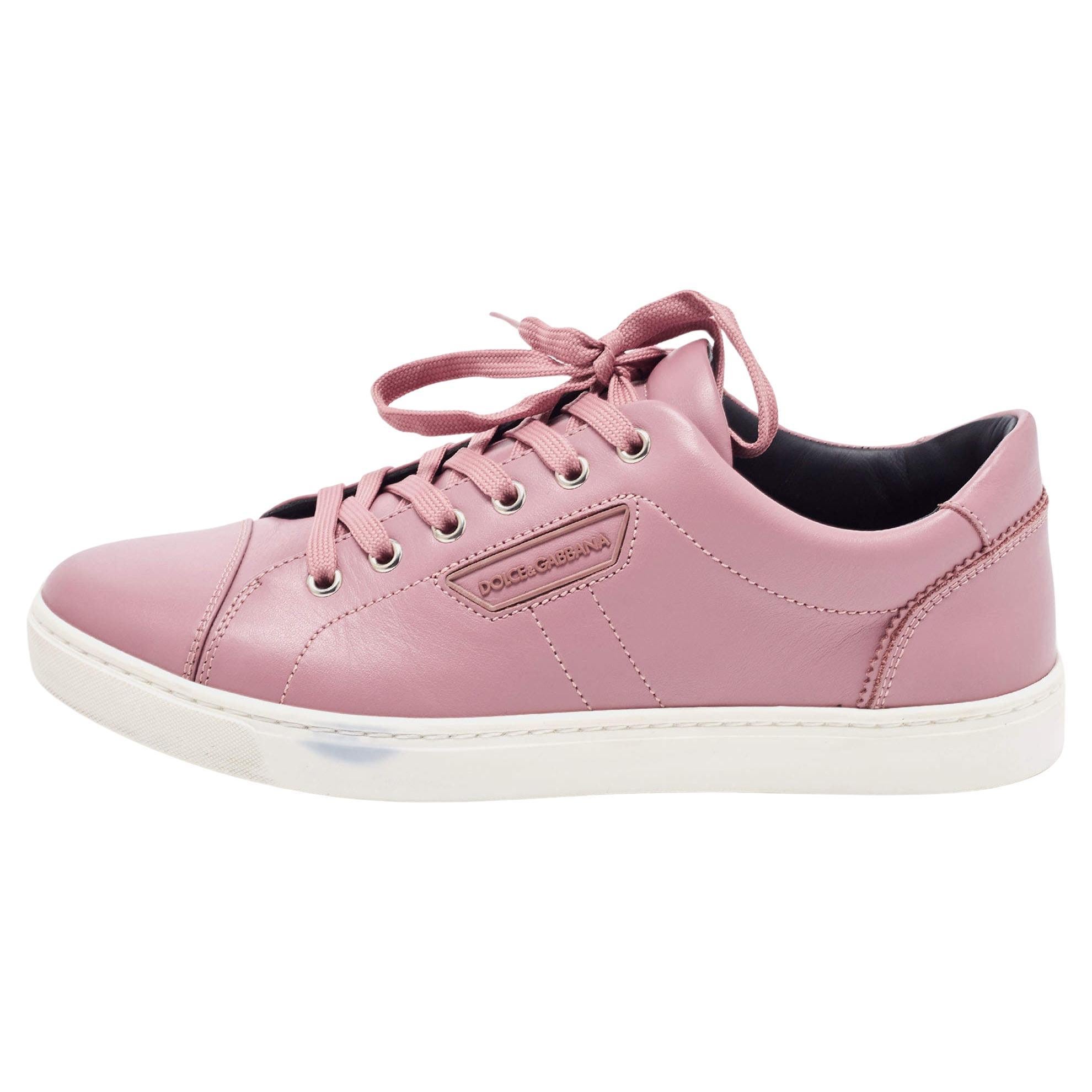 Dolce and Gabbana Pink Leather Low Top Sneakers Size 40 For Sale at 1stDibs