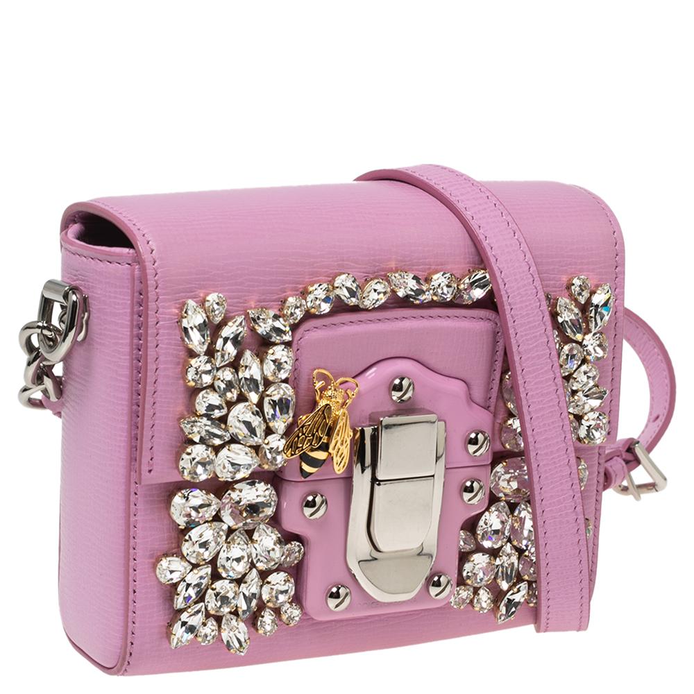 Dolce & Gabbana Pink Leather Lucia Crystals Shoulder Bag 6