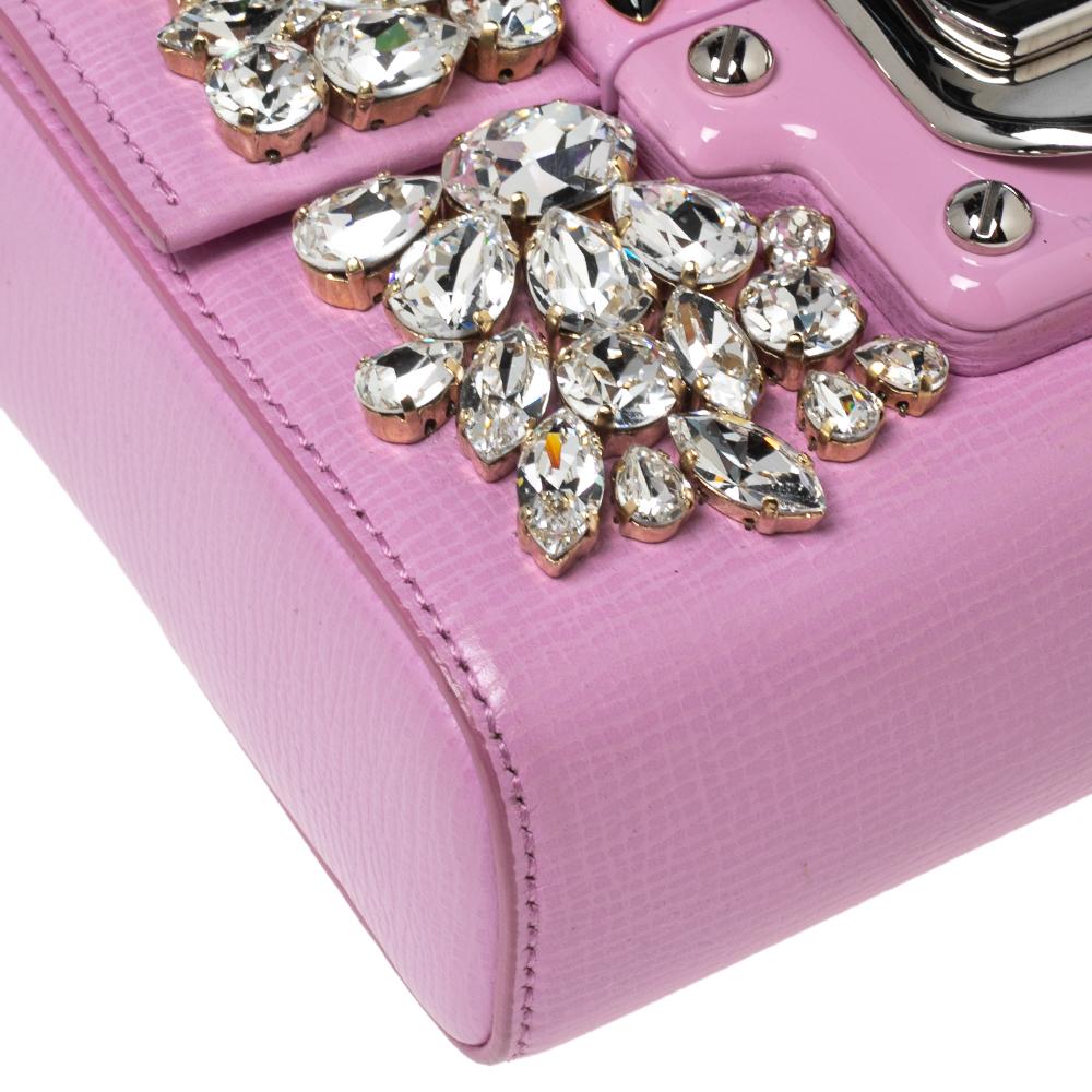 Brown Dolce & Gabbana Pink Leather Lucia Crystals Shoulder Bag