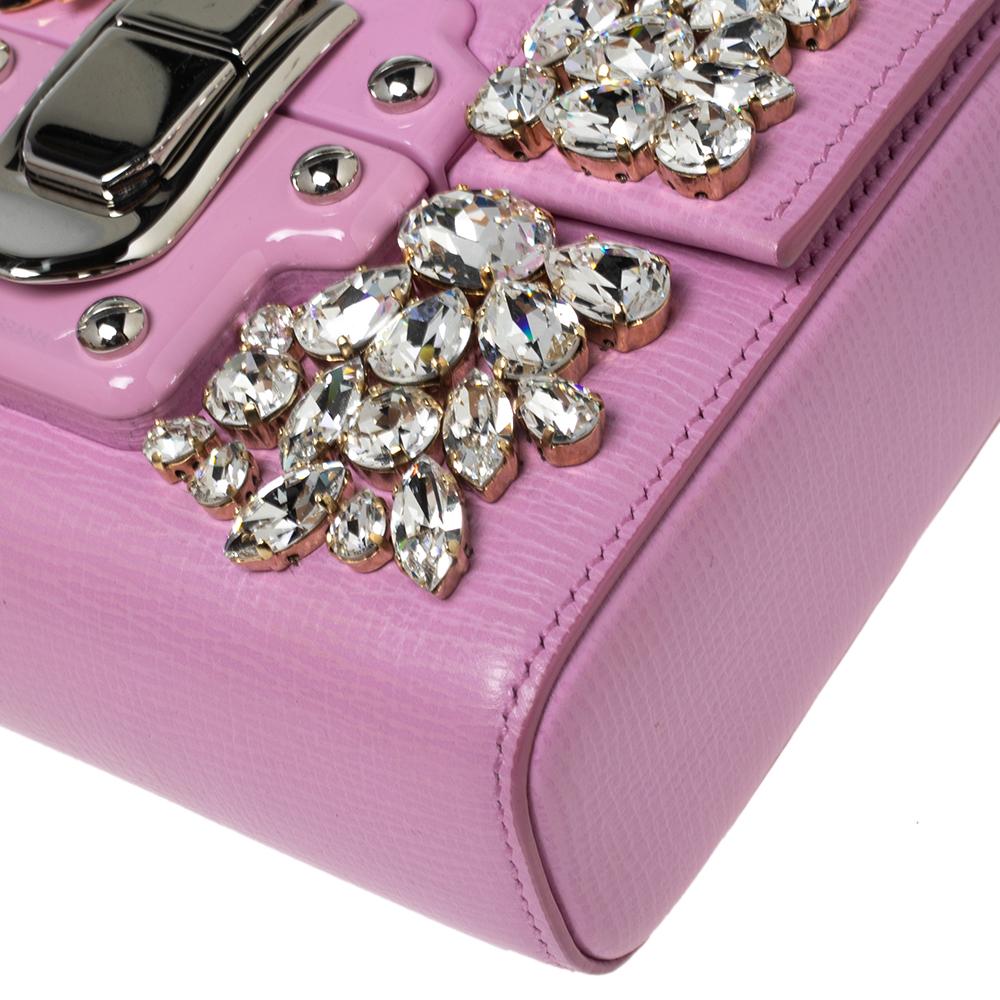 Dolce & Gabbana Pink Leather Lucia Crystals Shoulder Bag In Good Condition In Dubai, Al Qouz 2