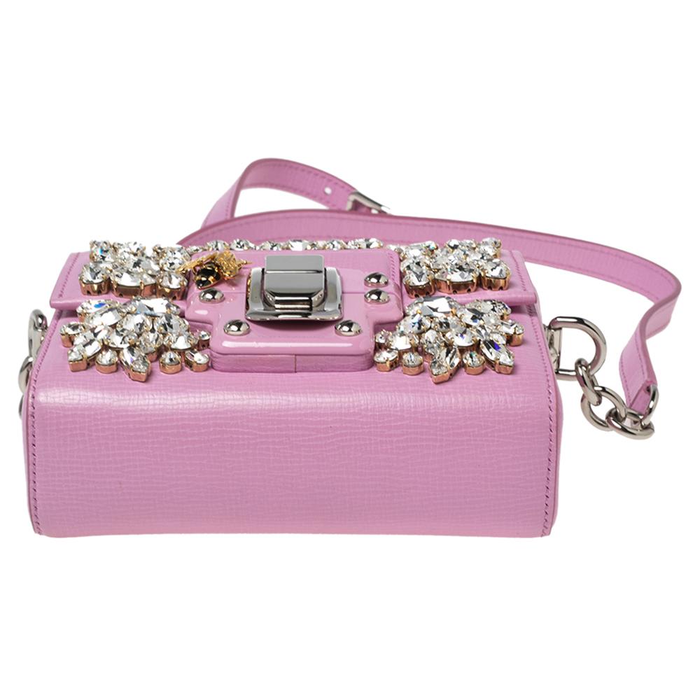Dolce & Gabbana Pink Leather Lucia Crystals Shoulder Bag 2