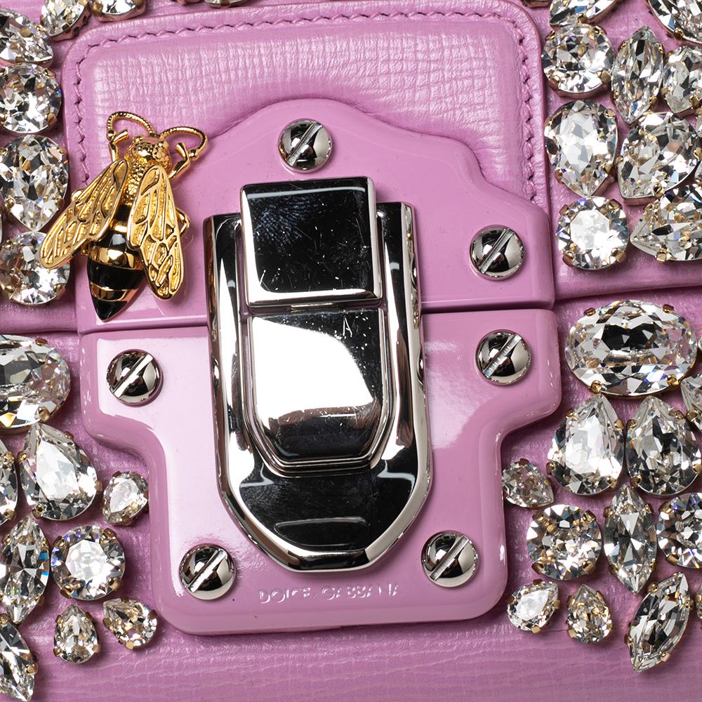 Dolce & Gabbana Pink Leather Lucia Crystals Shoulder Bag 3