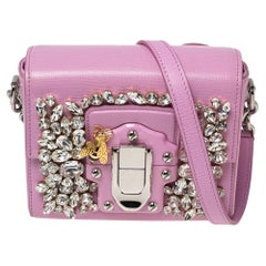 Dolce & Gabbana Pink Leather Lucia Crystals Shoulder Bag