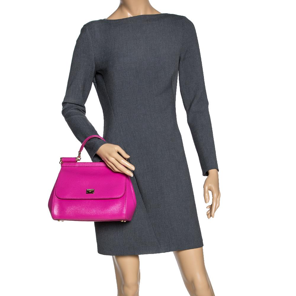 Dolce & Gabbana Pink Leather Medium Miss Sicily Bag In New Condition In Dubai, Al Qouz 2
