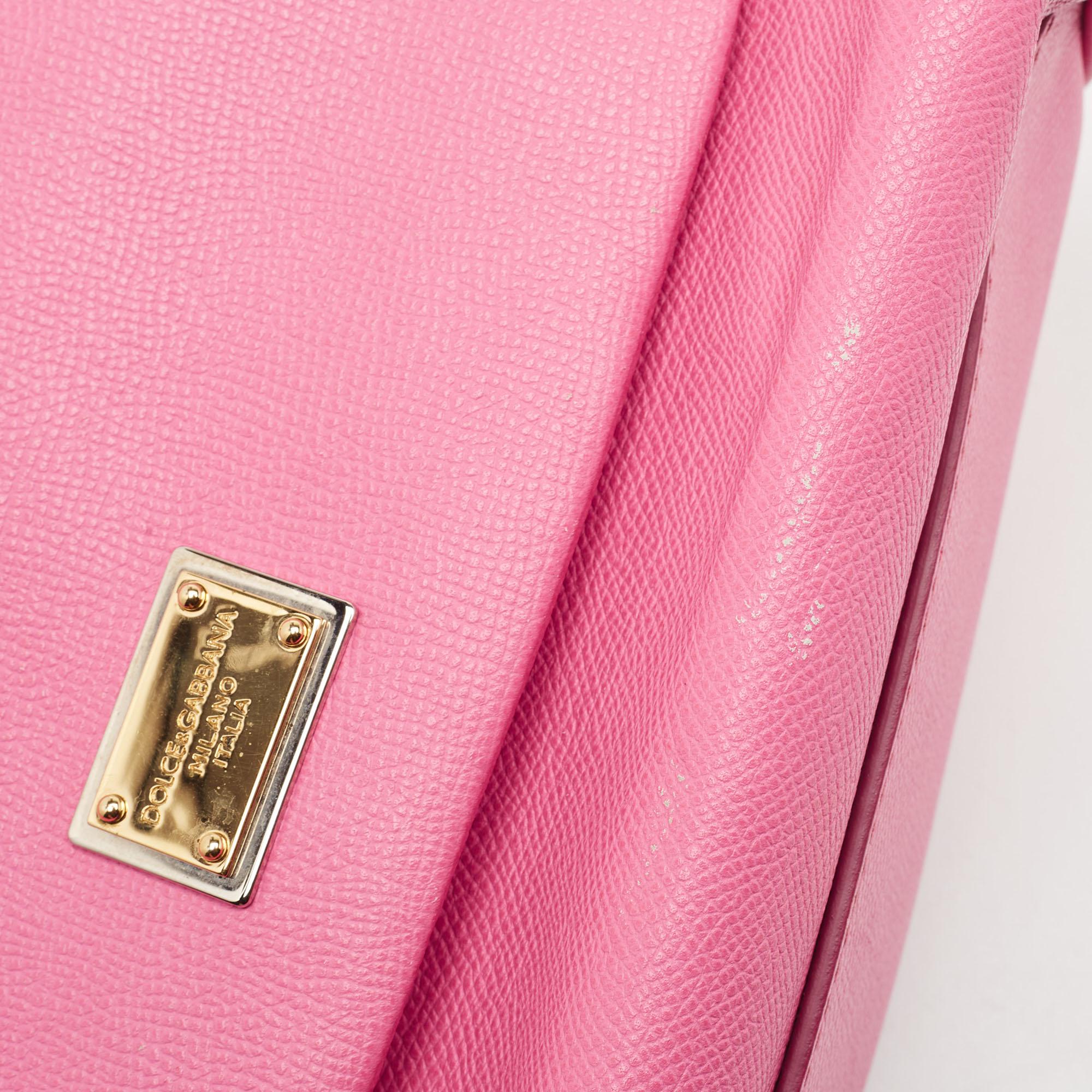 Dolce & Gabbana Pink Leather Medium Miss Sicily Top Handle Bag 6
