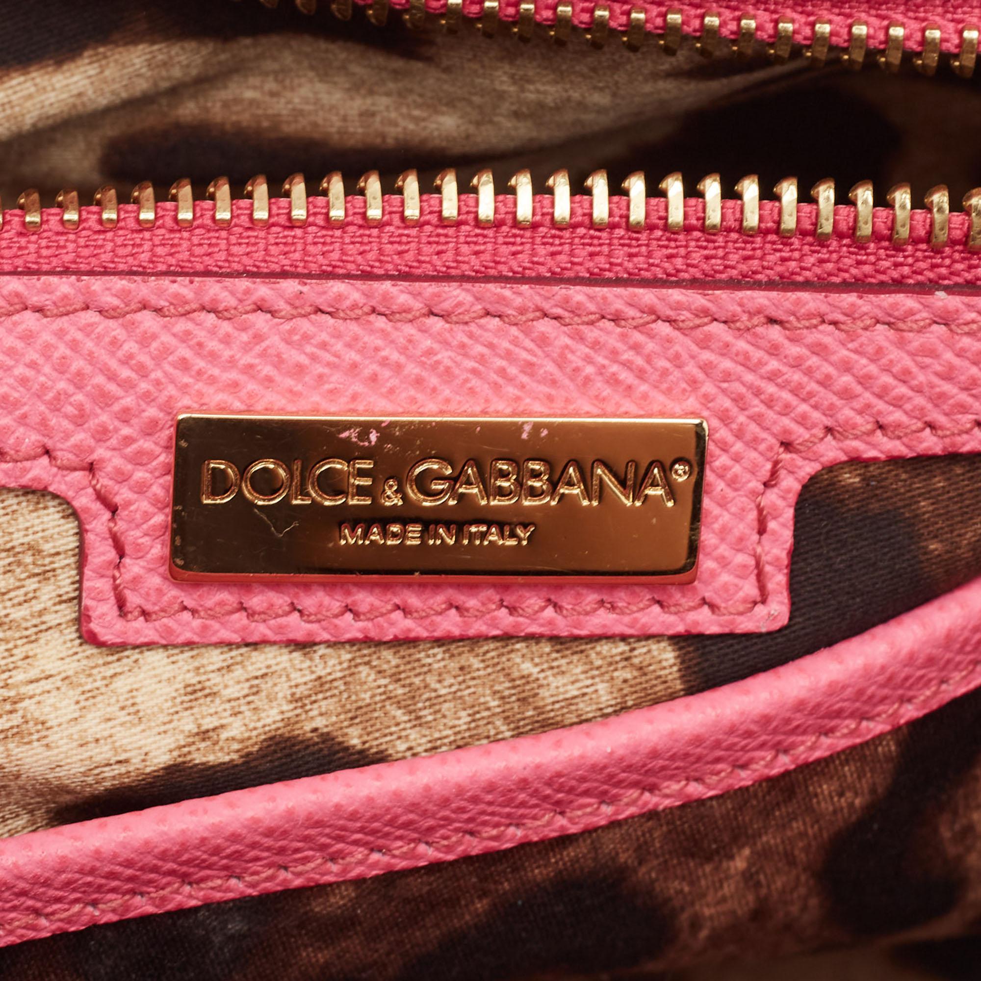 Dolce & Gabbana Pink Leather Medium Miss Sicily Top Handle Bag For Sale 10