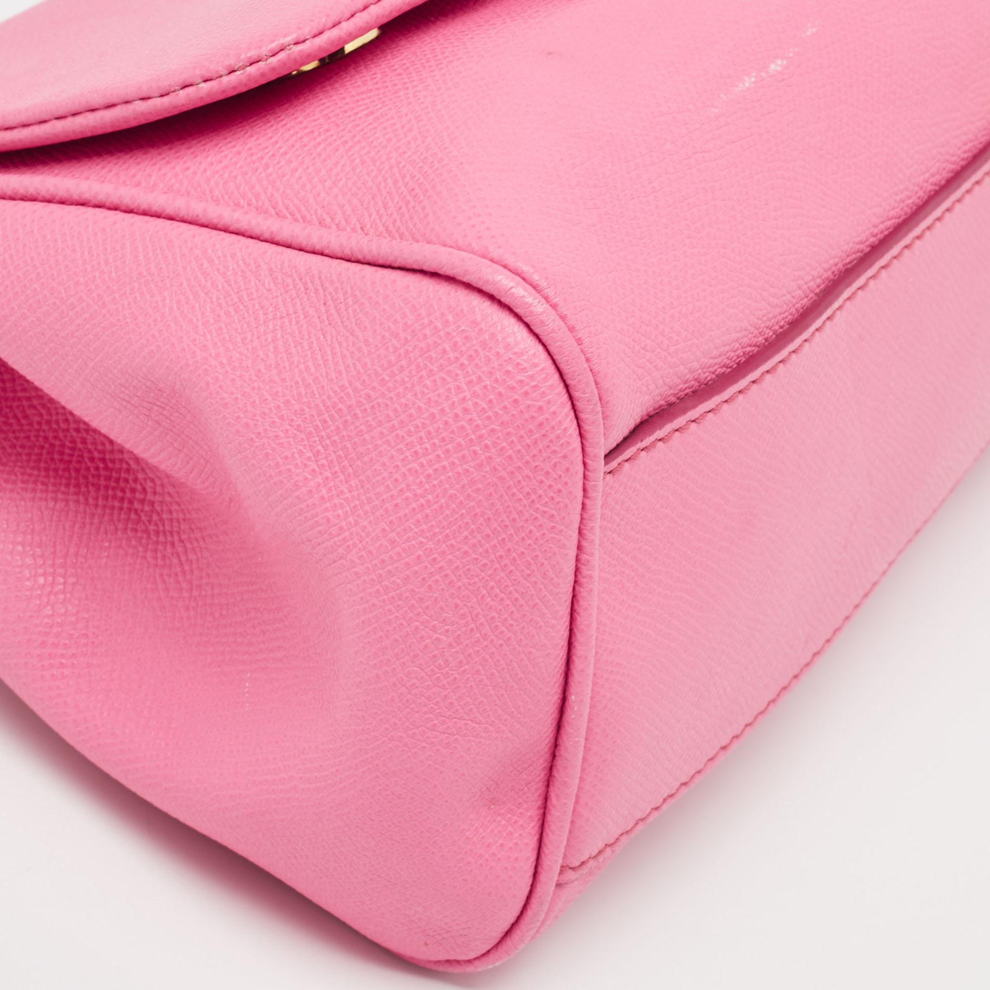 Dolce & Gabbana Pink Leather Medium Miss Sicily Top Handle Bag For Sale 15