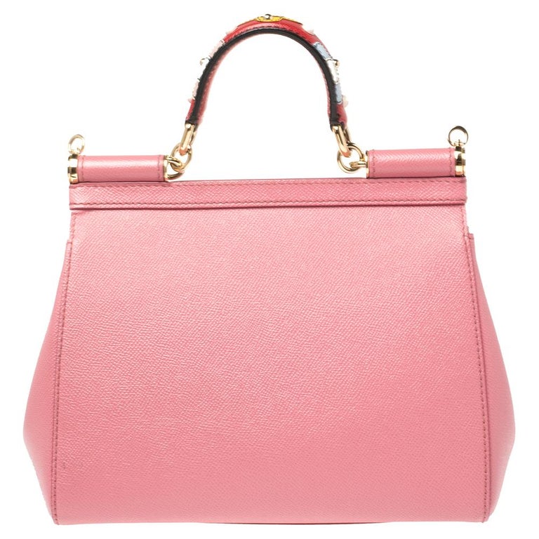 Dolce and Gabbana Pink Leather Medium Miss Sicily Top Handle Bag at 1stDibs