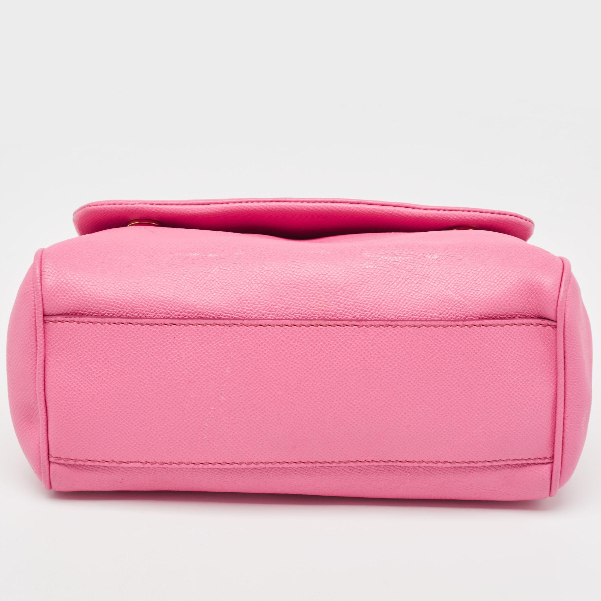 Dolce & Gabbana Pink Leather Medium Miss Sicily Top Handle Bag In Good Condition For Sale In Dubai, Al Qouz 2