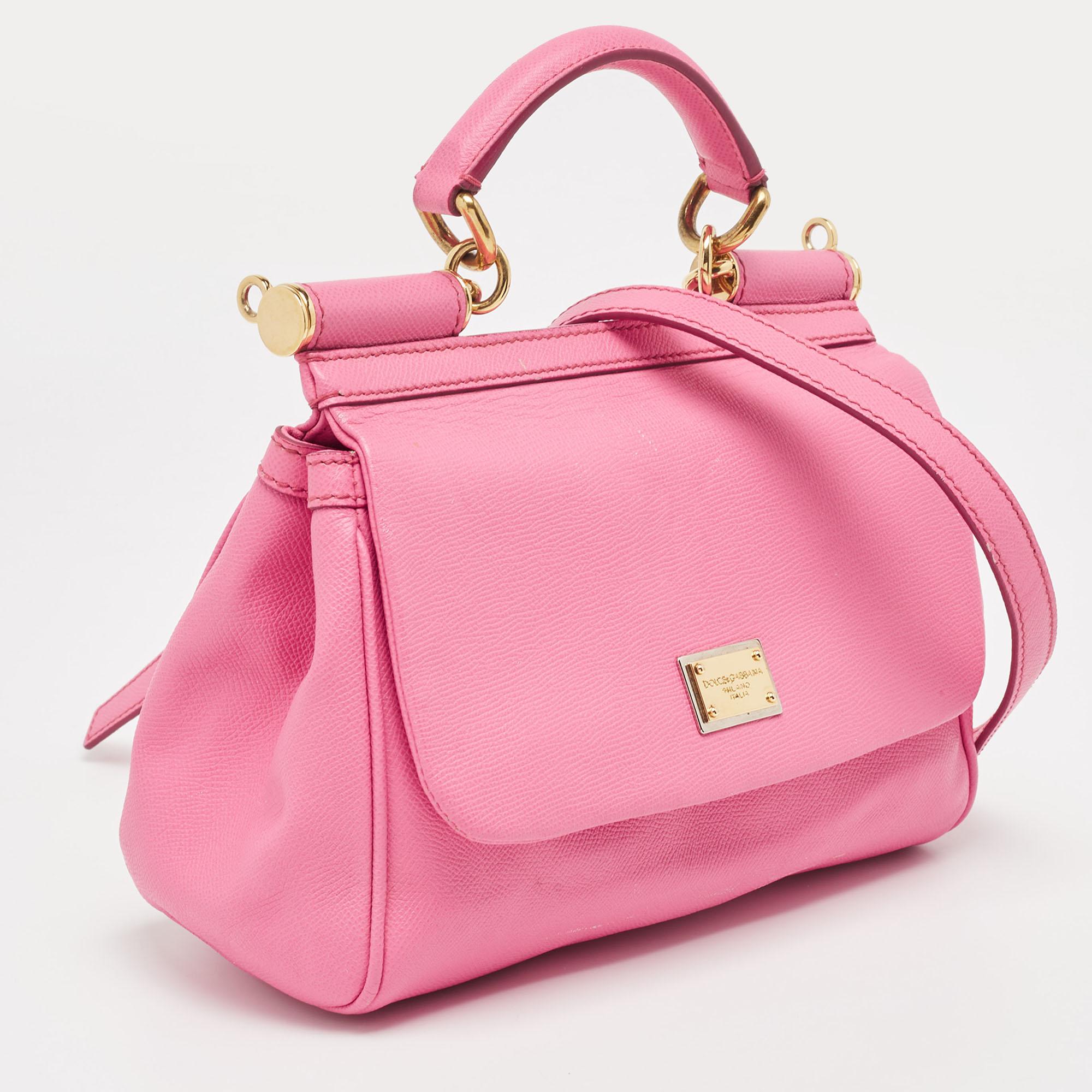 Women's Dolce & Gabbana Pink Leather Medium Miss Sicily Top Handle Bag