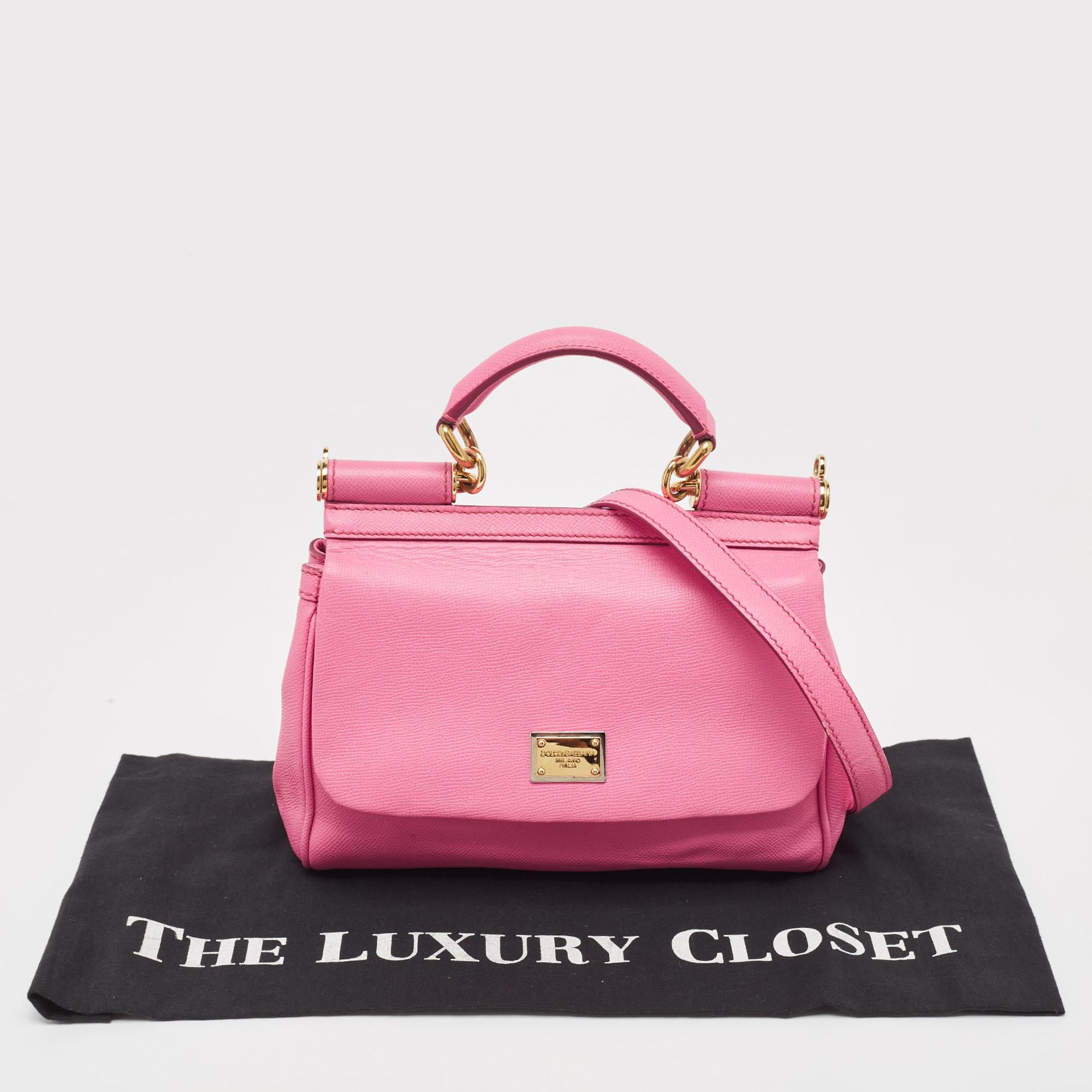 Dolce & Gabbana Pink Leather Medium Miss Sicily Top Handle Bag 3