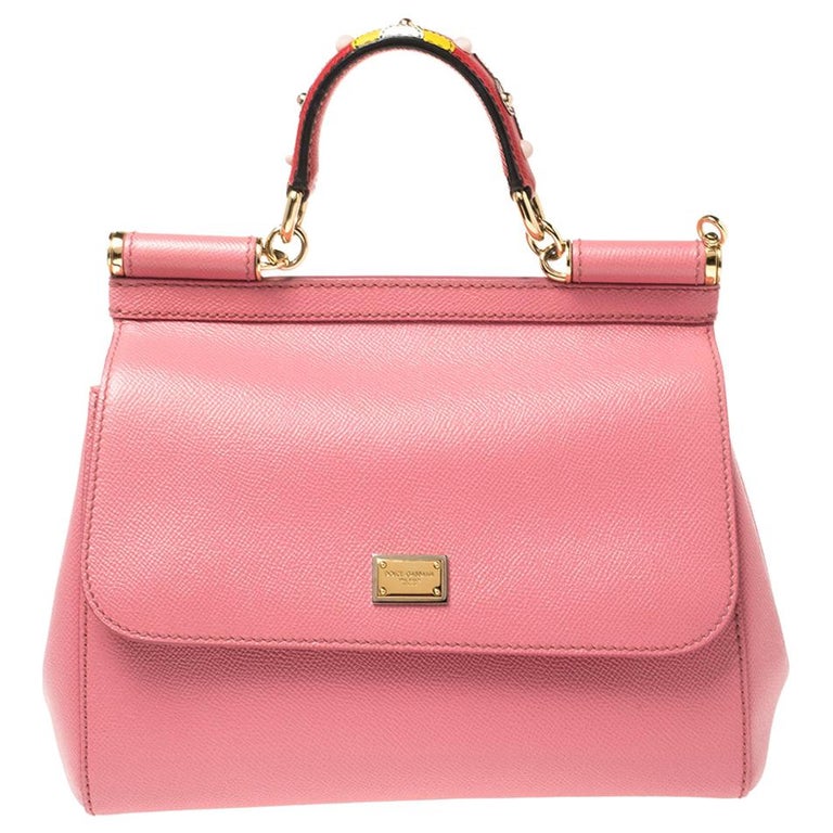 Dolce and Gabbana Pink Leather Medium Miss Sicily Top Handle Bag at 1stDibs