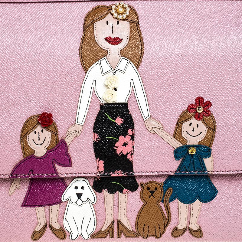 Beige Dolce & Gabbana Pink Leather Medium Viva La Mamma Miss Sicily Bag