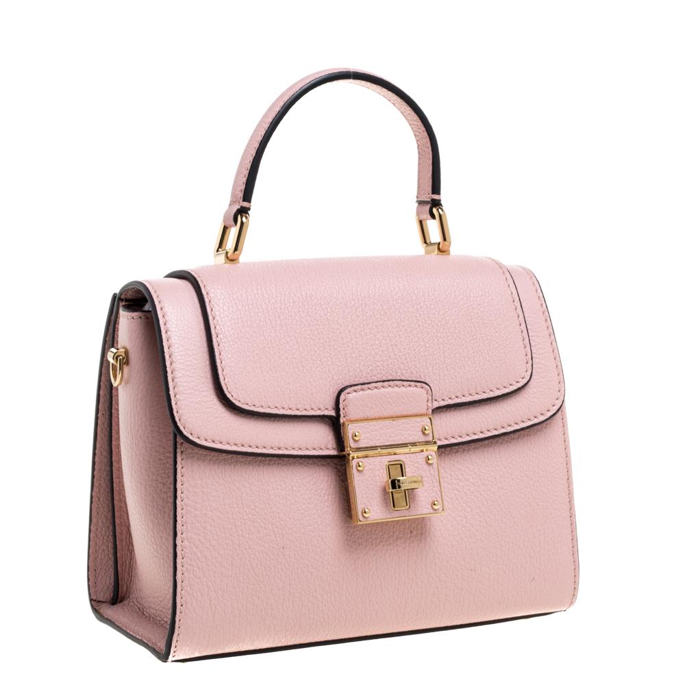 Beige Dolce & Gabbana Pink Leather Mini Greta Top Handle Bag