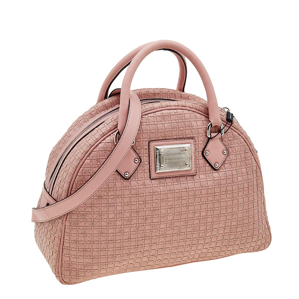 Brown Dolce & Gabbana Pink Leather Miss Biz Satchel
